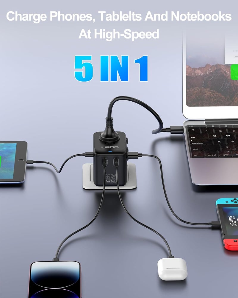 URJD Universal Travel Adapter GaN 65W Fast Charger, 3 USB C(Each/GaN 65W) & 1 USB A(PD 45W) Ports & 2500W AC Outlet, International Power Adapter High Power Travel Plug Adapter for Europe UK US AUS - Image 4
